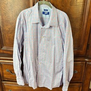 Egara Men’s Casual Button Down Shirt in Blue and Pink Plaid